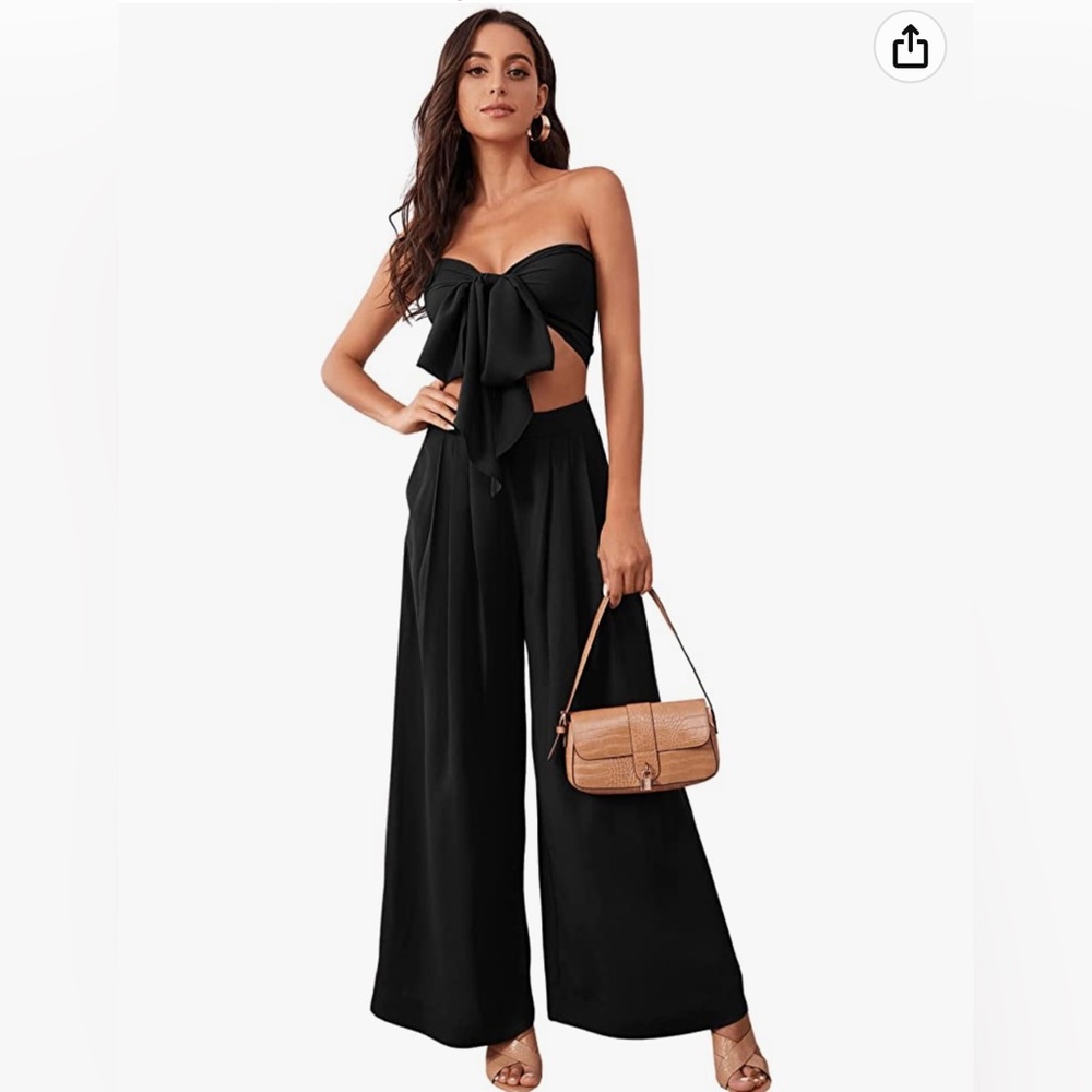 NEVER WORN Women’s Sexy 2 piece set. Sleeveless tie front crop top wide leg pant